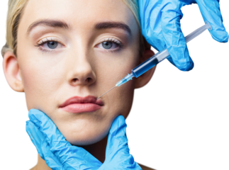 Woman receiving botox injection on her lips