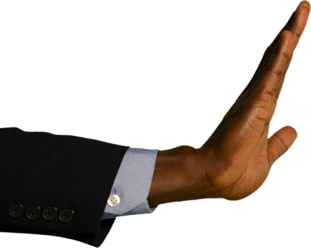 Close up view of man stop gesture