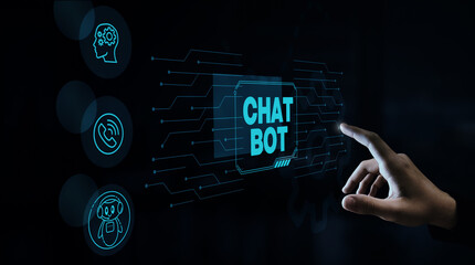 Chat Bot, Chat concept AI, Artificial Intelligence. businessman hand using technology smart robot AI, enter command prompt, Futuristic business technology transformation