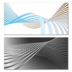 Wavy lines or ribbons. Set. Multicolored striped gradient. Creative unusual background with abstract gradient wave lines for creating trendy banner, poster. Vector eps