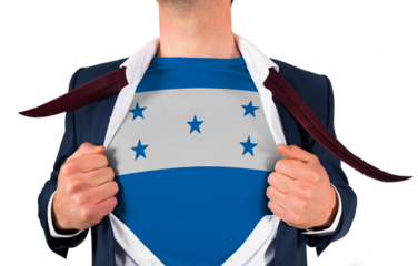 Businessman opening shirt to reveal honduras flag