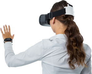 Female executive using virtual reality headset