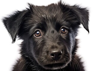 Black puppy dog image in close up, isolated on white. Generative AI