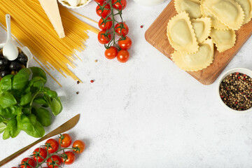 set of italian products on white table