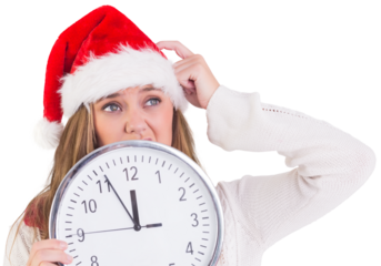 Festive blonde showing a clock