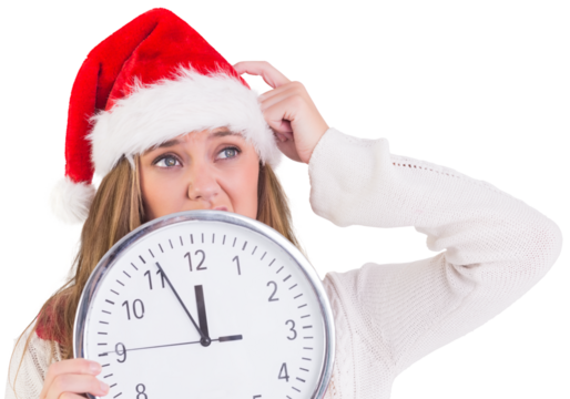 Festive blonde showing a clock