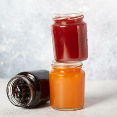 Jam jar on white background