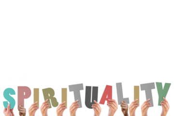 Hands holding colorful word spirituality 