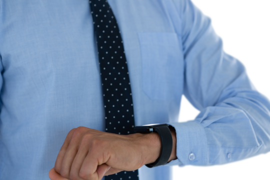 Mid section of businessman wearing smartwatch - Powered by Adobe