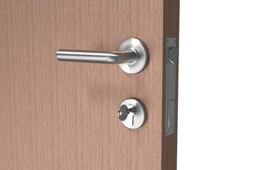 Brown door with doorknob and key