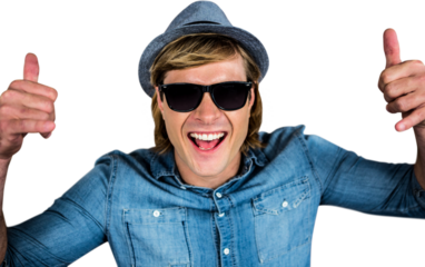 Cheerful hipster wearing sunglasses