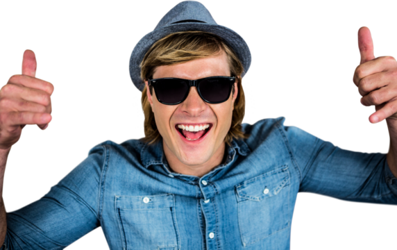 Cheerful hipster wearing sunglasses
