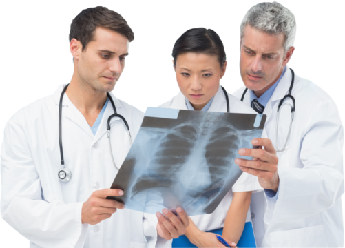 Team of doctors checking chest X-ray