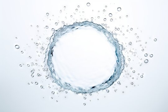  a circle made of water bubbles on a white background with a place for a text or a picture to put on a card or brochure.  generative ai