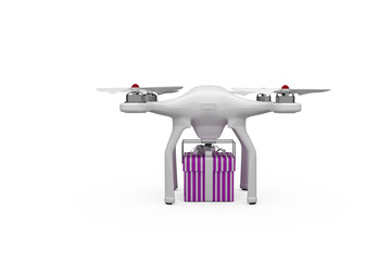 Digitally generated image of quadcopter with striped gift box