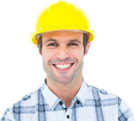 Architect wearing hardhat over white background
