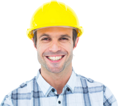 Architect wearing hardhat over white background