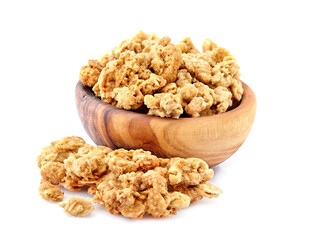 Granola, crunchy muesli isolated on white background with clipping path, macro collection.