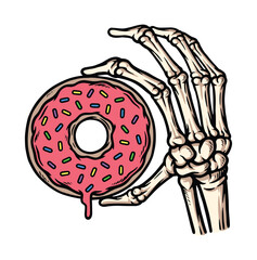 skull hand holding a donut