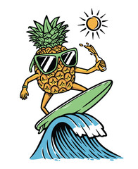 pineapple is surfing in the sea