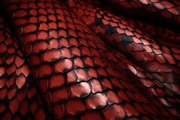  a close up of a red snake skin pattern on a cell phone case, with a black border around the edges of the phone case.  generative ai