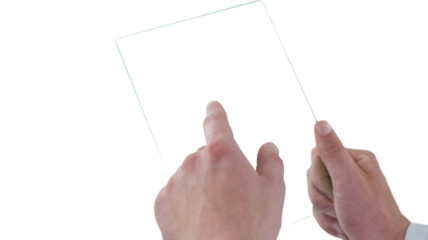 Cropped hands of male doctor using futuristic digital tablet