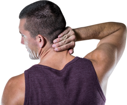 Rear view of athlete with neck pain