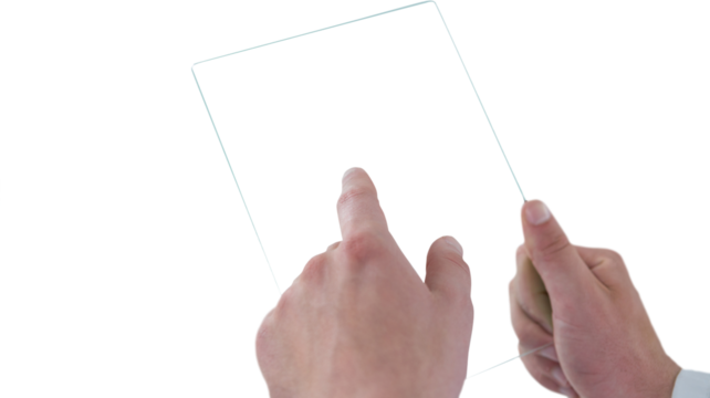 Cropped hands of male doctor using futuristic digital tablet