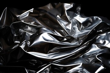  a pile of shiny silver foil on a black background with a black background and a black background with a black background and a black background with a silver foil.  generative ai