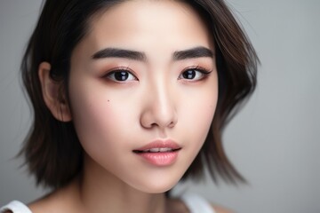 Naklejka premium Beautiful young Asian woman with clean fresh skin isolated on white background, Face care, Facial treatment, Cosmetology, beauty and spa, Asian women portrait generative ai