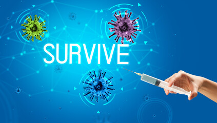 Syringe, medical injection in hand, coronavirus vaccine concept