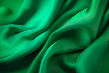 Fototapeta premium Texture of green silk fabric. Beautiful emerald green soft silk fabric background