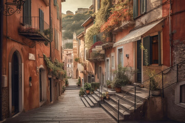 Fototapeta na wymiar Alley in some old town in Europe - Generative AI
