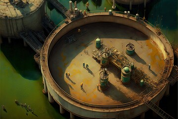 Oil rafinery, aerial view, industrial factory, Generative Ai