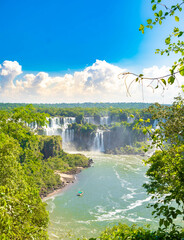Beautiful Iguazu Falls, one of the Seven Natural Wonders of the World, Foz do Iguaçu, Brazil