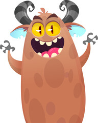 Funny cartoon monster character. Illustration of cute and happy alien. Halloween vector design isolated