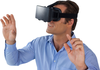 High angle view of businessman wearing vr glasses