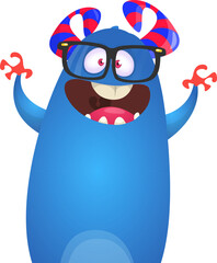 Naklejka premium Funny cartoon monster character. Illustration of cute and happy alien. Halloween vector design isolated