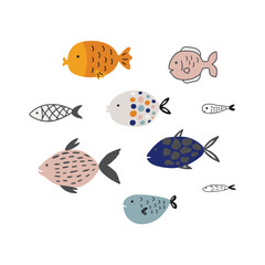 Set of cute exotic fish, sea ocean, vector illustration