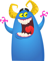 Funny cartoon monster character. Illustration of cute and happy alien. Halloween vector design isolated