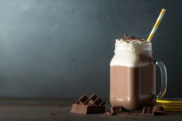 glass of milk with chocolate, , glass of milk with chocolate, a creamy delight in every sip,...
