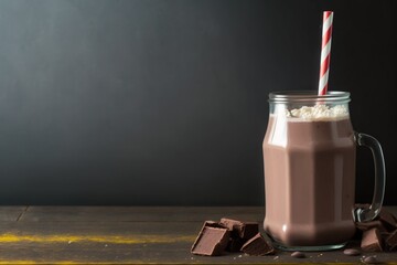 glass of chocolate milk, glass of milk with chocolate, a creamy delight in every sip, chocolate...