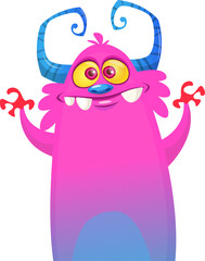 Funny cartoon monster character. Illustration of cute and happy alien. Halloween vector design isolated
