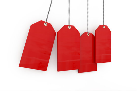 Digital composite image of blank red sale tags