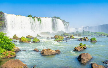 Beautiful Iguazu Falls, one of the Seven Natural Wonders of the World, Foz do Iguaçu, Brazil
