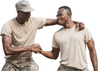 Military soldiers shaking hands