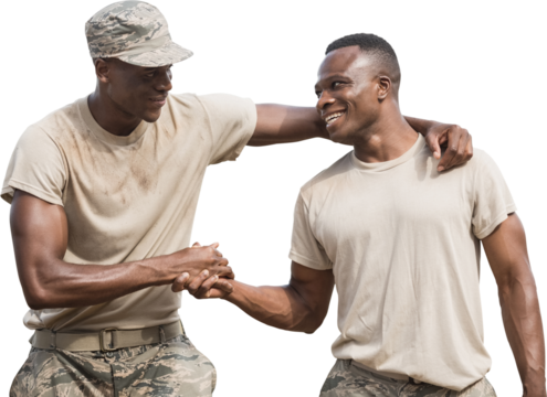 Military soldiers shaking hands - Powered by Adobe