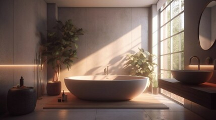 Naklejka na ściany i meble 3d render of a bathroom created with Generative AI technology.
