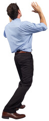 Businessman posing with arms up