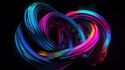 Colorful twisted spiral glowing in the dark. Generative Ai